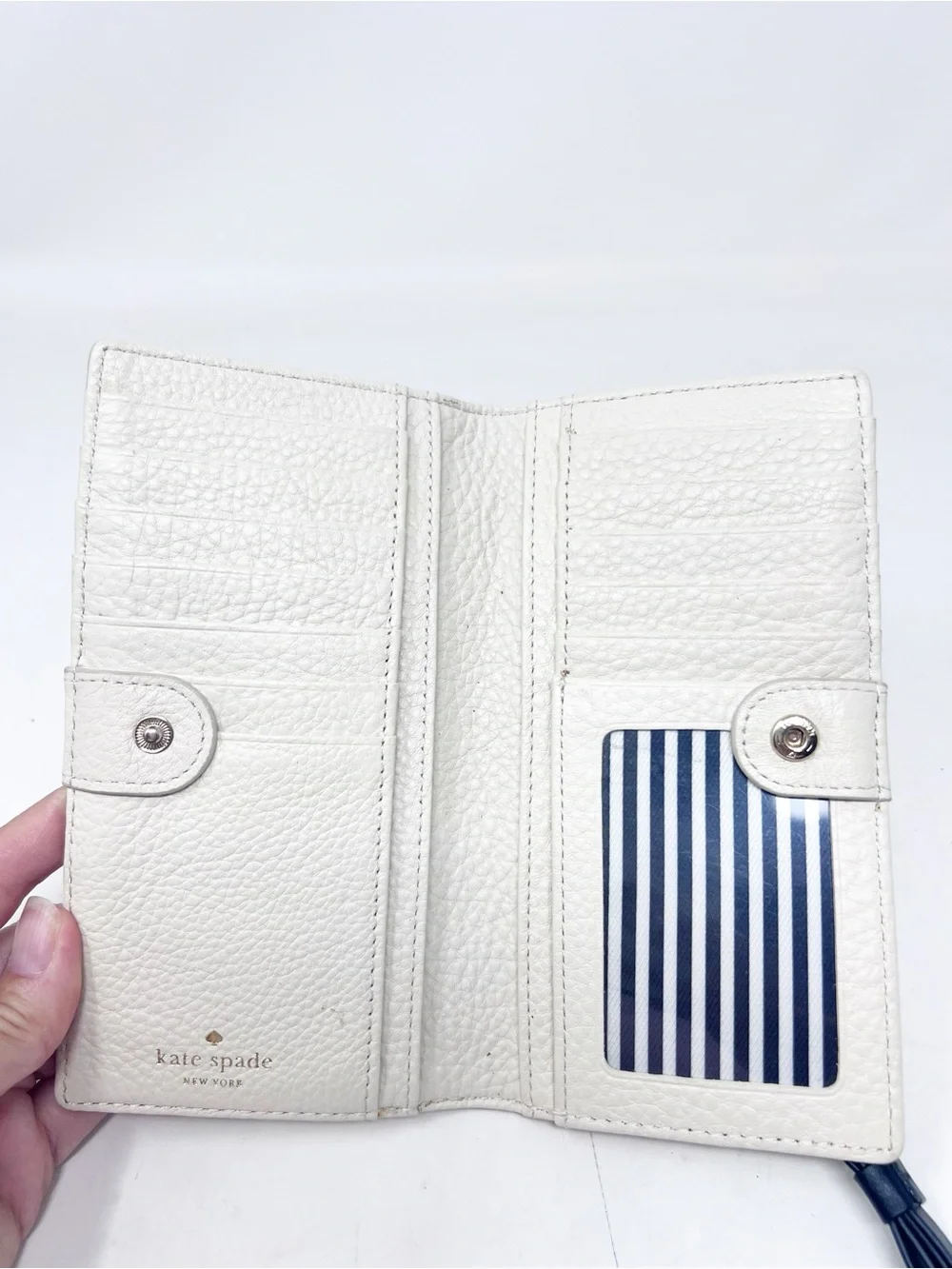 KATE SPADE CONTINENTAL SLIM OFF-WHITE PEBBLED LEATHER WALLET